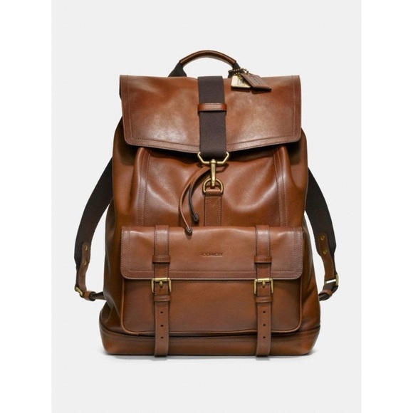 Coach Bleecker Leather Drawstring Classic Heirloom Backpack Fawn Dark Saddle - Picture 10 of 15